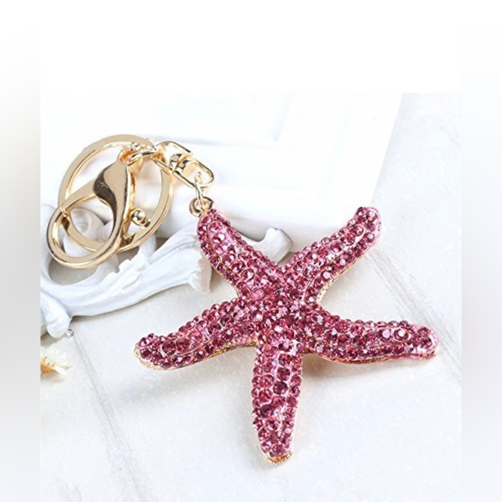 Sparkling Rhinestone Starfish Keychain